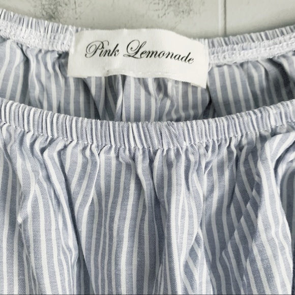 Pink Lemonade Striped Tie Front Long Sleeve Crop Top Rose Appliqué Embellished M - Picture 4 of 4